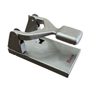 Vintage Bates Model 2 Perforator 2 Hole Paper Punch Silver Steel Industrial F356